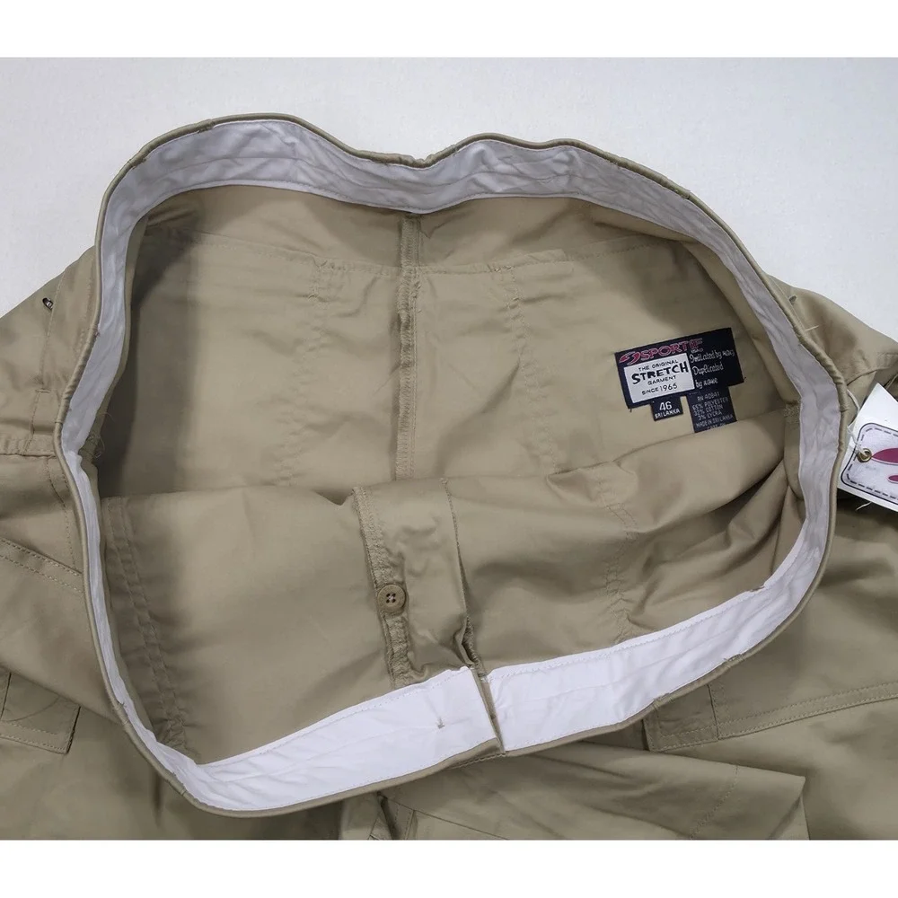 New Sportif USA Mens Size 46 Cargo Shorts‎ Beige Lycra Stretch Fishing Sailing